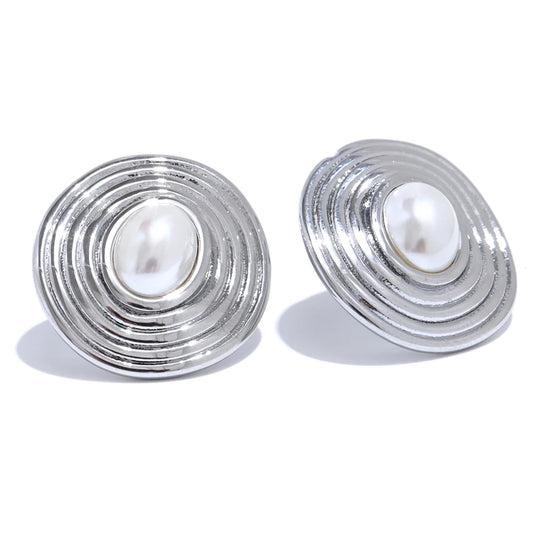Simulated pearl round stud earrings - product image