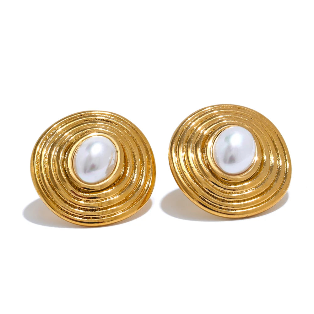 Simulated pearl round stud earrings - product image