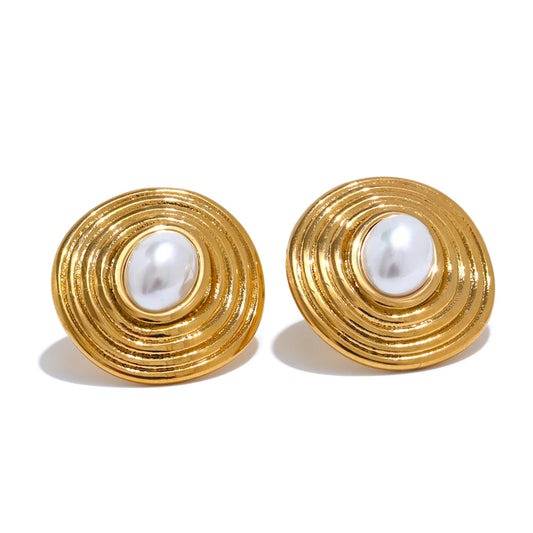 Simulated pearl round stud earrings - product image