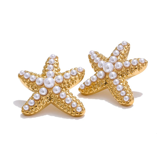 Simulated pearl starfish pattern fashion ring - product image