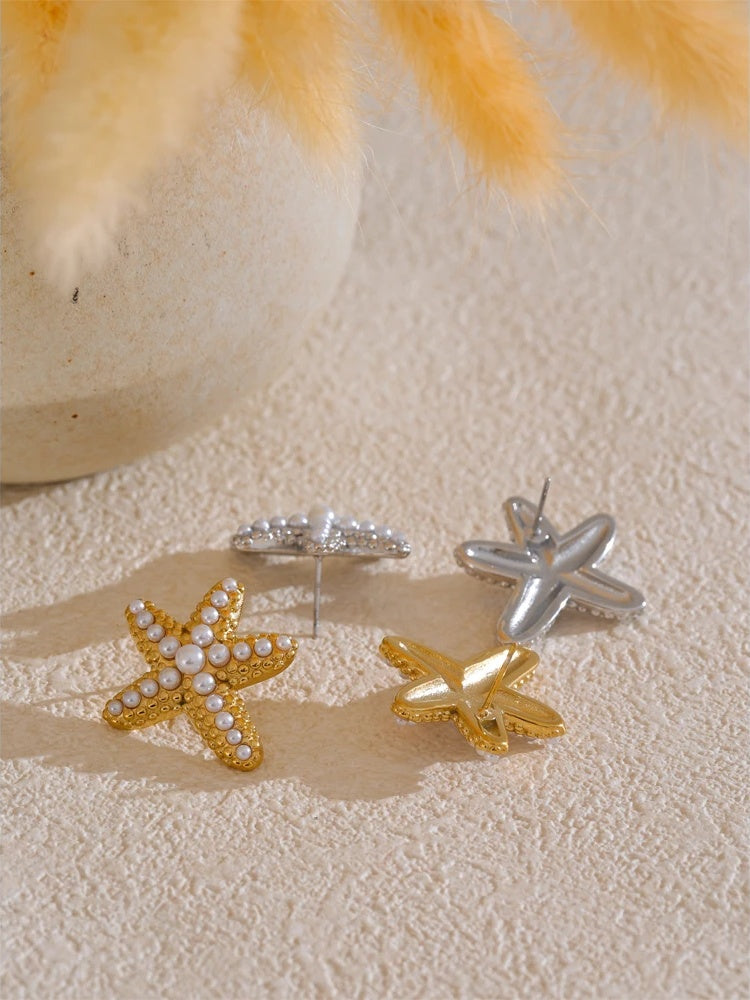 Simulated pearl starfish pattern fashion ring - product image