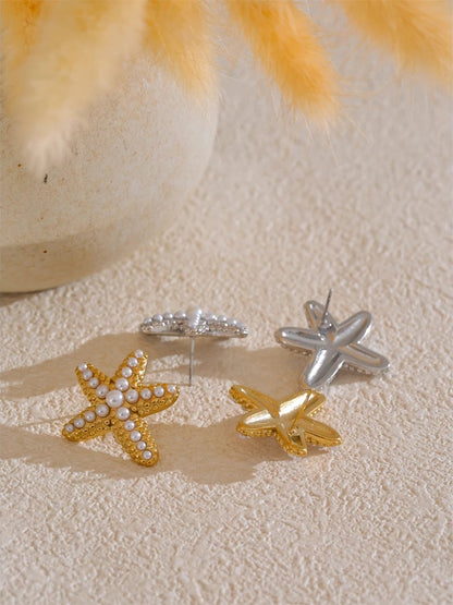 Simulated pearl starfish pattern fashion ring - product image