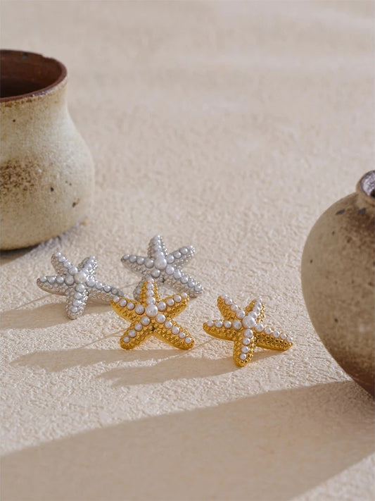 Simulated pearl starfish pattern fashion ring - product image