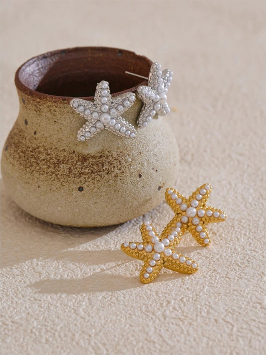 Simulated pearl starfish pattern fashion ring - product image