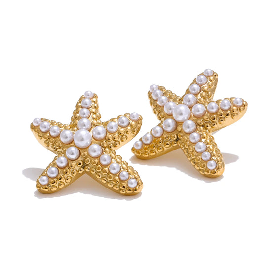Simulated pearl starfish pattern fashion ring - product image