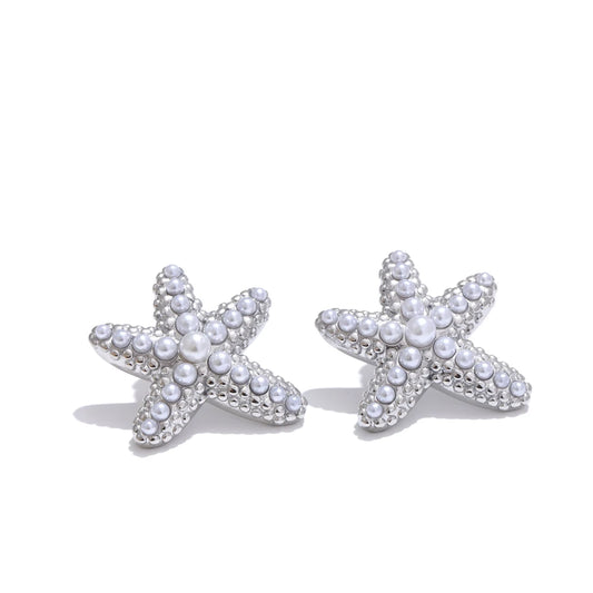 Simulated pearl starfish pattern fashion ring - product image