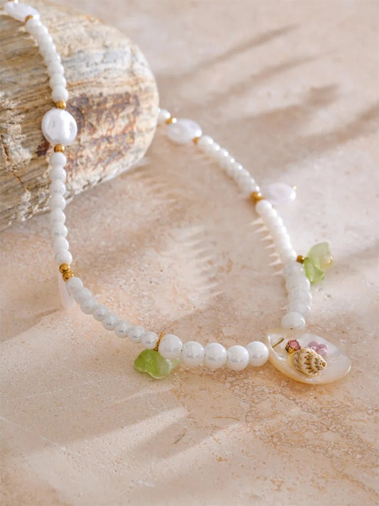 Simulated pearls beads chain conch pendant necklace - product image