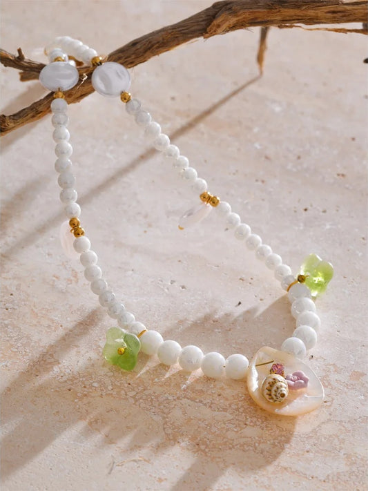 Simulated pearls beads chain conch pendant necklace - product image
