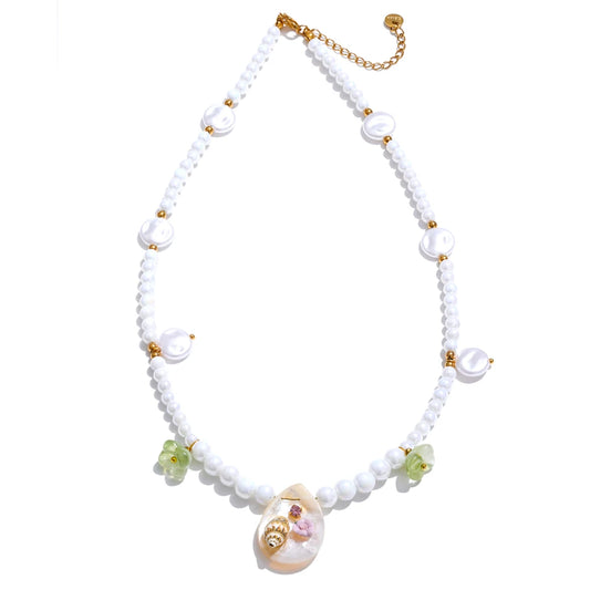 Simulated pearls beads chain conch pendant necklace - product image