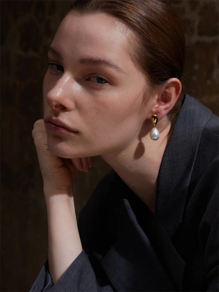 Simulated pearls contemporary drop elegant earrings - product image