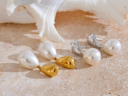 Simulated pearls contemporary drop elegant earrings - product image