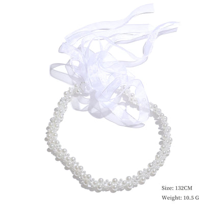 Simulated pearls crystal chain white lace hairband - product image