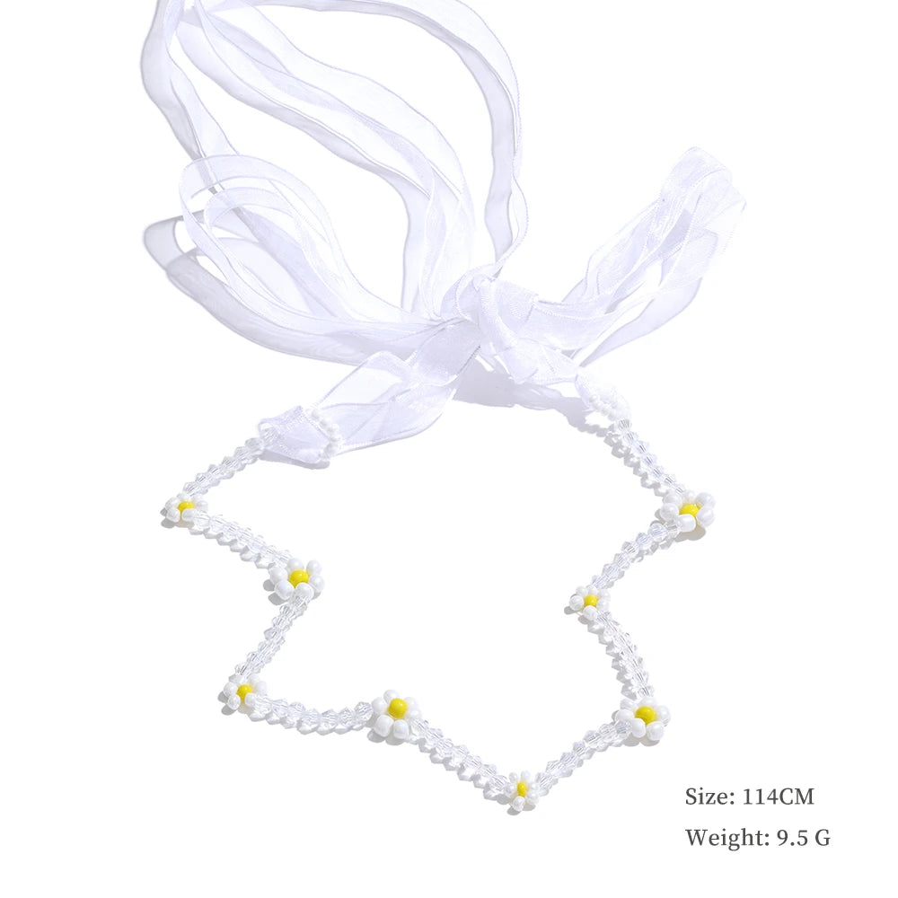 Simulated pearls crystal chain white lace hairband - product image