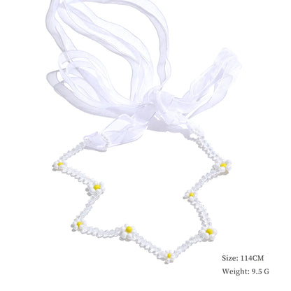 Simulated pearls crystal chain white lace hairband - product image