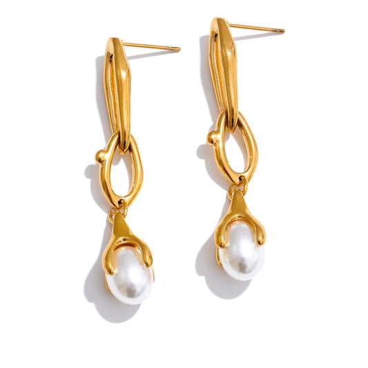 Simulated pearls drop contemporary earrings - product image