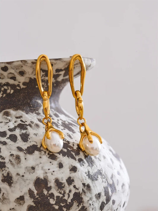 Simulated pearls drop contemporary earrings - product image