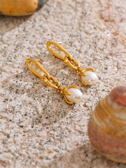 Simulated pearls drop contemporary earrings - product image
