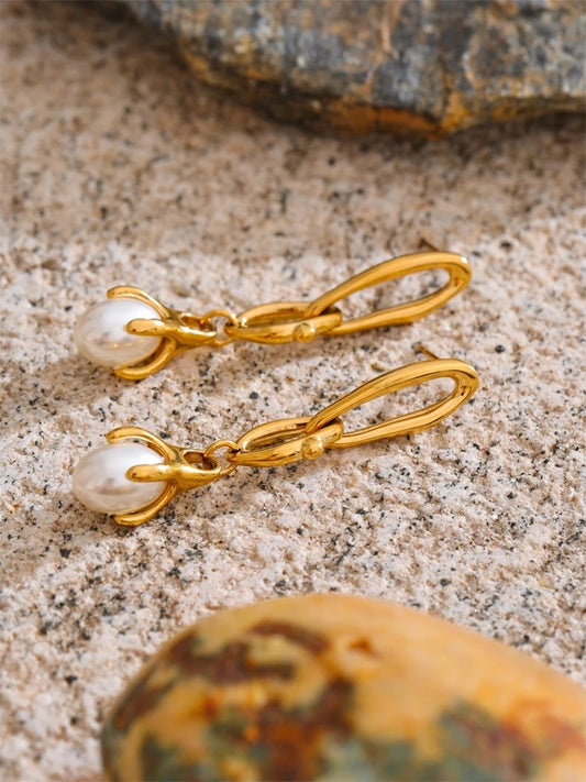 Simulated pearls drop contemporary earrings - product image