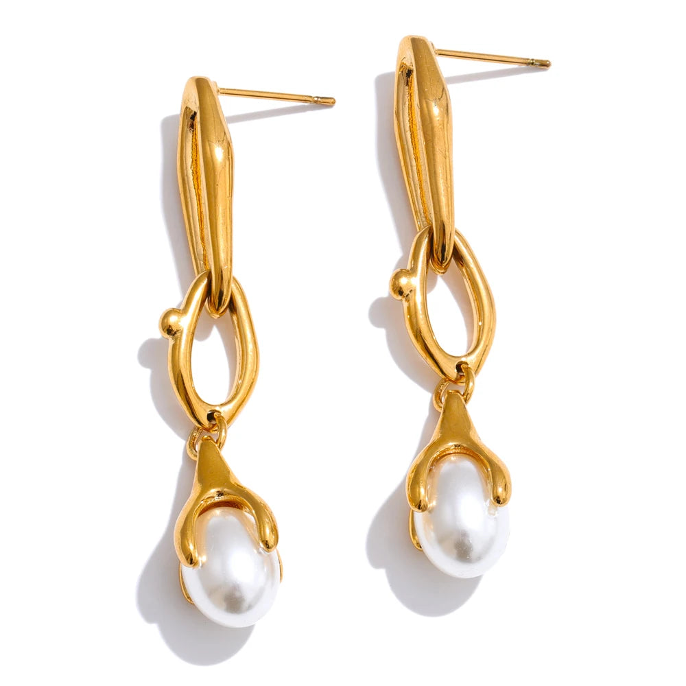 Simulated pearls drop contemporary earrings - product image