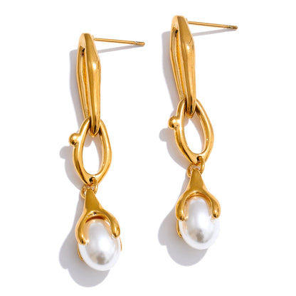 Simulated pearls drop contemporary earrings - product image
