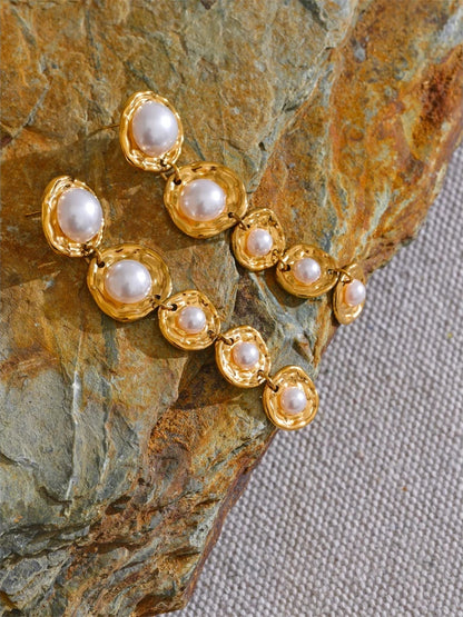 Simulated pearls golden long hanging drop earrings - product image