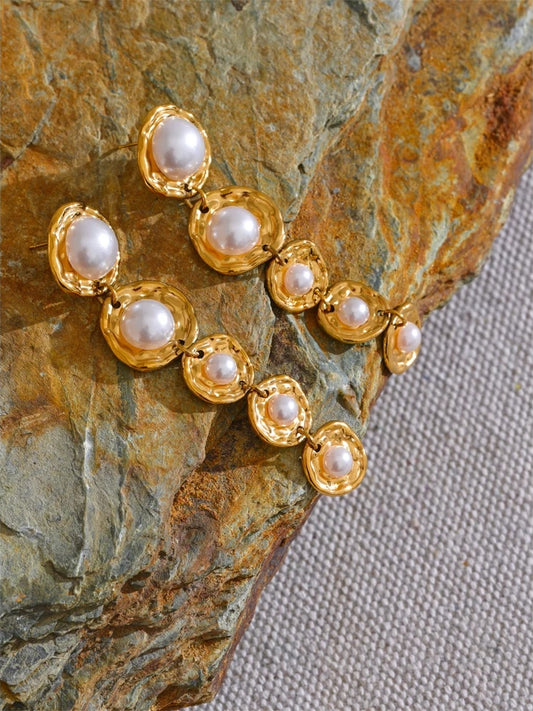 Simulated pearls golden long hanging drop earrings - product image