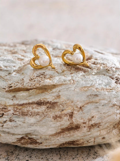 Simulated pearls heart love daily stud earrings - product image