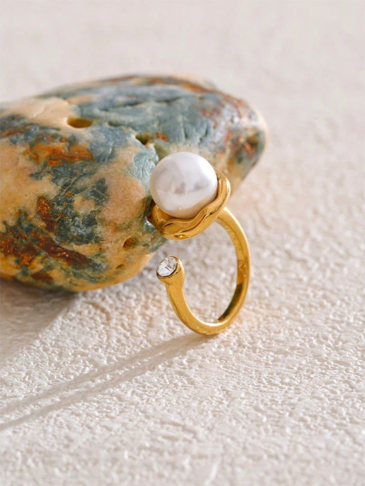 Simulated pearls open contemporary ring - product image