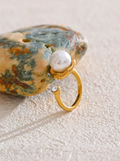 Simulated pearls open contemporary ring - product image