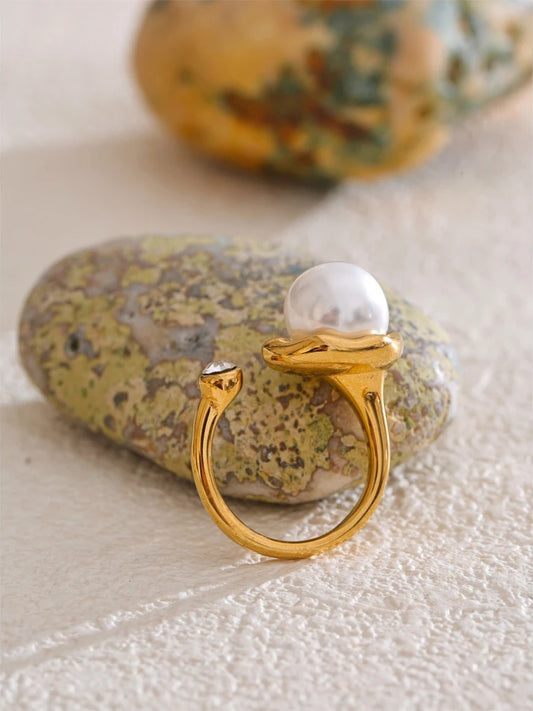 Simulated pearls open contemporary ring - product image