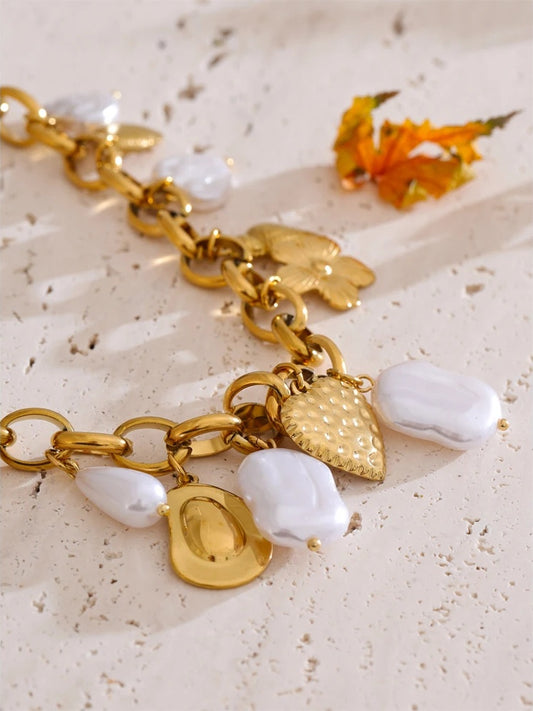 Simulated pearls seashell turtle conch heart necklace - product image