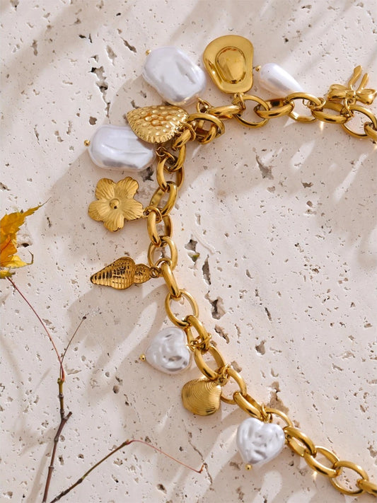 Simulated pearls seashell turtle conch heart necklace - product image