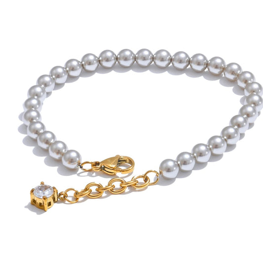 Simulated pearls zircon abstract chain bracelet - product image