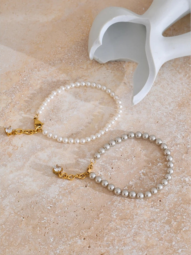 Simulated pearls zircon abstract chain bracelet - product image
