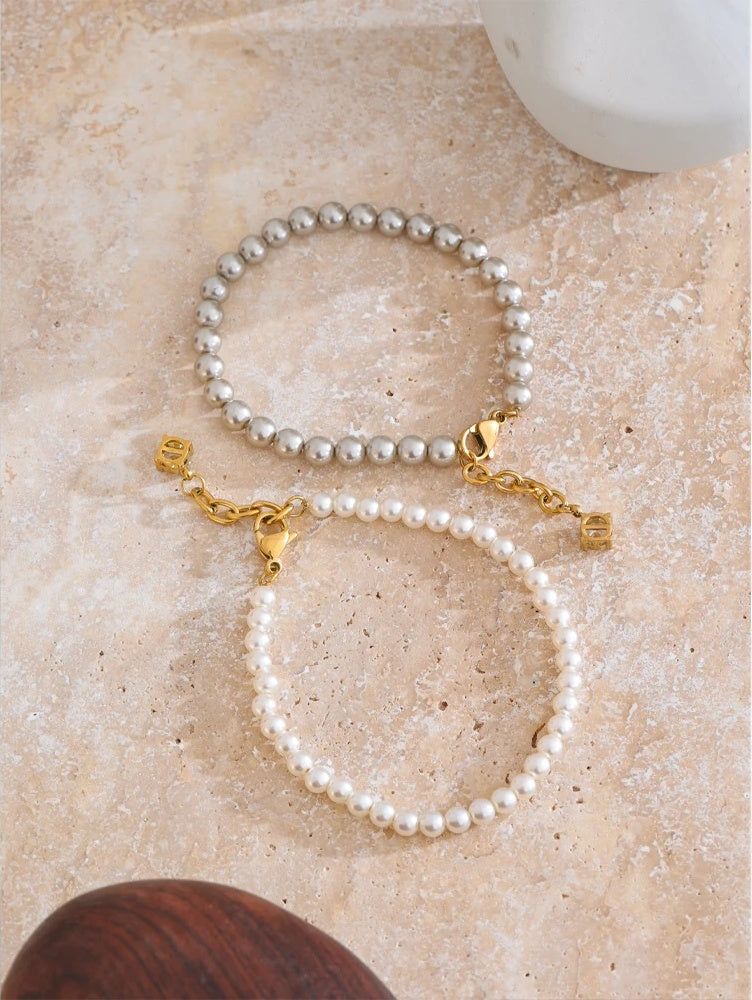 Simulated pearls zircon abstract chain bracelet - product image