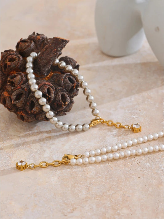 Simulated pearls zircon abstract chain bracelet - product image