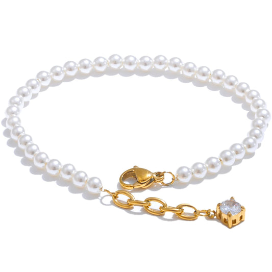Simulated pearls zircon abstract chain bracelet - product image