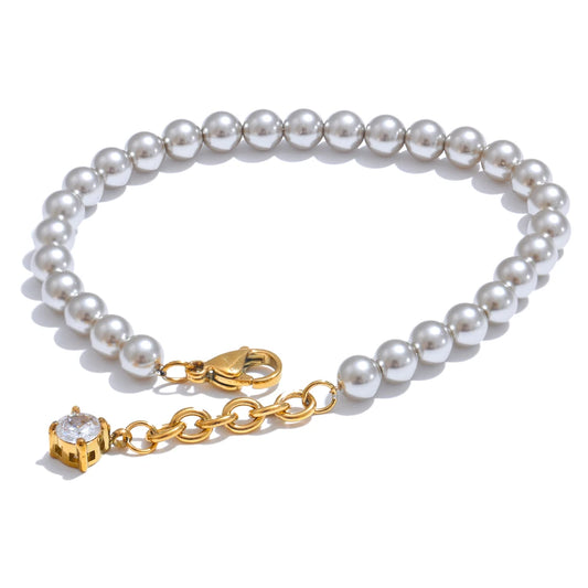 Simulated pearls zircon abstract chain bracelet - product image