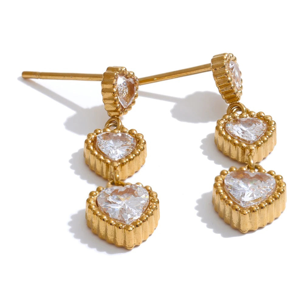 Small shiny cubic zirconia heart drop earrings - product image