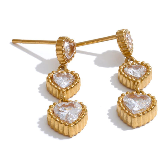 Small shiny cubic zirconia heart drop earrings - product image