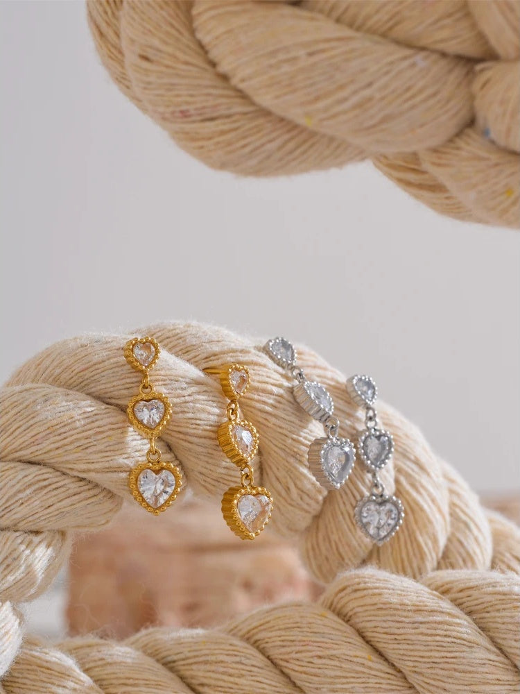 Small shiny cubic zirconia heart drop earrings - product image