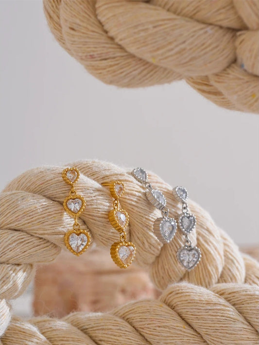 Small shiny cubic zirconia heart drop earrings - product image