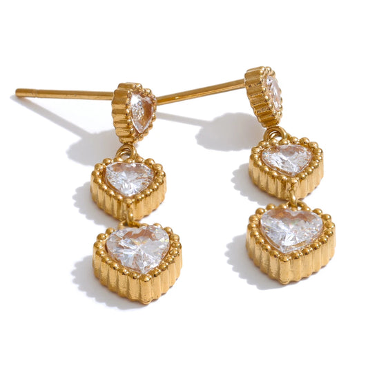 Small shiny cubic zirconia heart drop earrings - product image