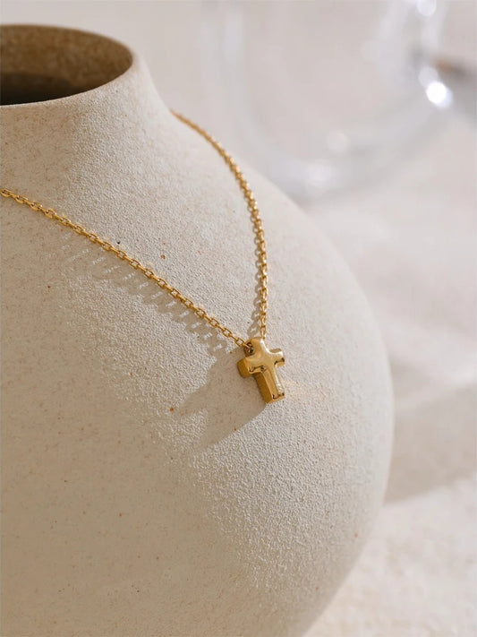 Small waterproof cross charm pendant necklace - product image