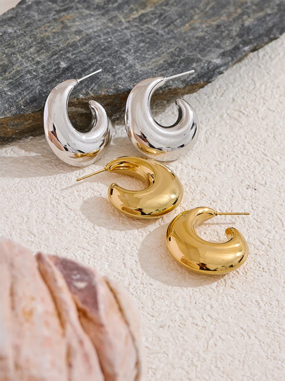 Smooth c-shape chunky fashion hoop earrings - product image