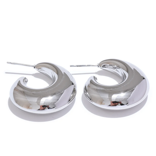 Smooth c-shape chunky fashion hoop earrings - product image