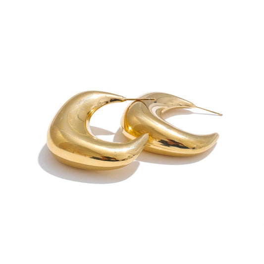 Smooth chunky c-shape huggie hoop earrings - product image