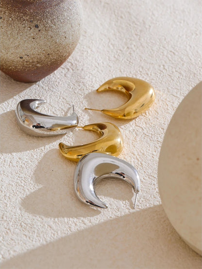 Smooth chunky c-shape huggie hoop earrings - product image