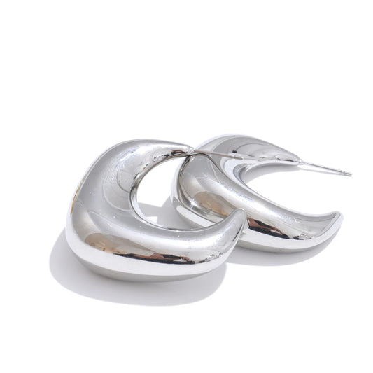 Smooth chunky c-shape huggie hoop earrings - product image