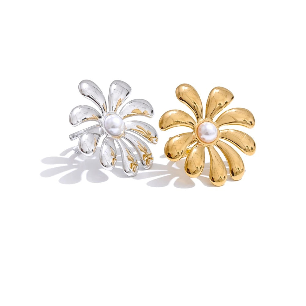 Smooth flower pearl adjustable plant ring - product image